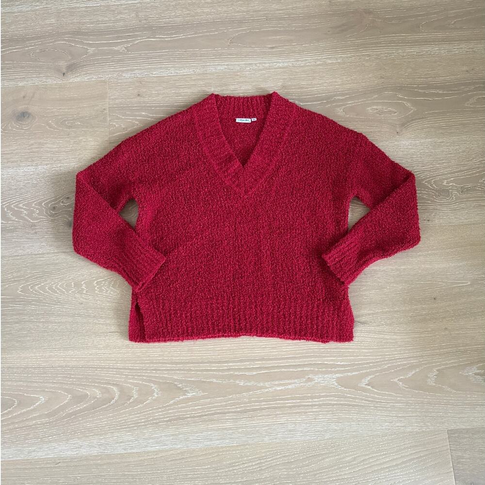 All For Mimi Knit Sweater V Neck Cherry Size XS Red